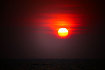 Scenic view of sea against orange sky