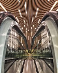 Interior of illuminated railroad station building