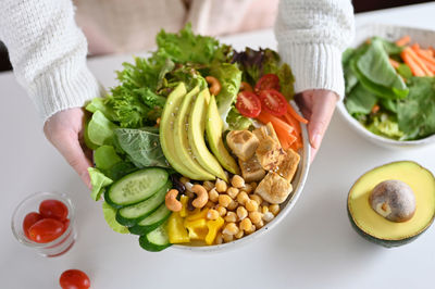 High angle view of food in plate