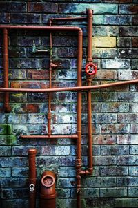 Close-up of old wooden brick wall