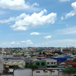 High angle view of town against sky