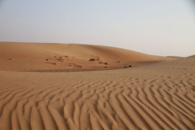 Sand dune in desert against clear sky