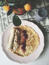 High angle view of breakfast on table