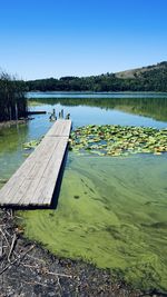 Scenic view of lake against clear sky