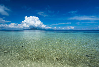 Scenic view of sea against blue sky