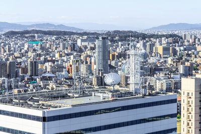 High angle view of buildings in city