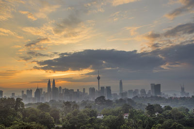 View of buildings against cloudy sky during sunset