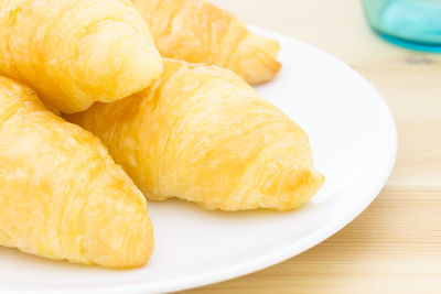 High angle view of bread in plate on table