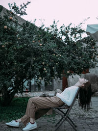 Woman relaxing in park