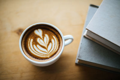 High angle view of coffee on table