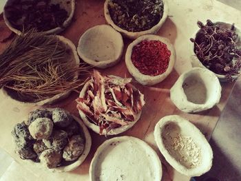 High angle view of food on table