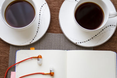 High angle view of coffee on table