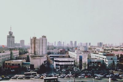 Cityscape against clear sky
