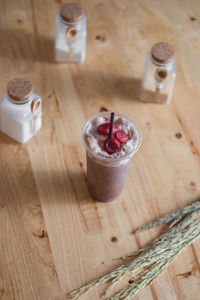 High angle view of breakfast on table