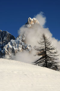 Scenic view of snow covered mountain against sky