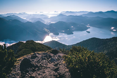 High angle view of mountains against sky