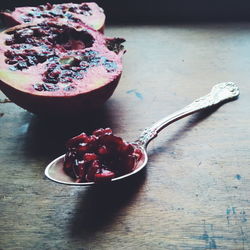 Close-up of food on wooden table