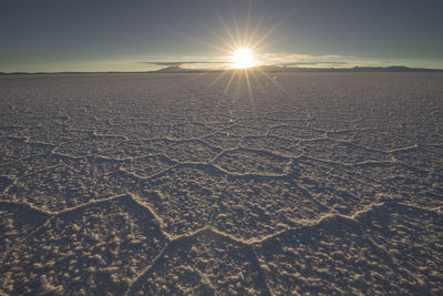 Irregular structures of salt at sunrise