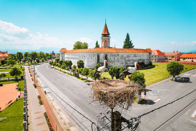 Aerial view of medieval church fortress