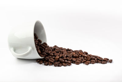 Close-up of coffee beans against white background