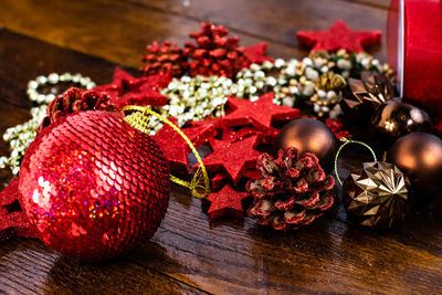 Close-up of christmas decoration on table