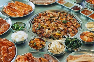 High angle view of food on table