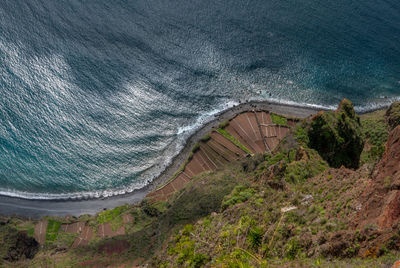 High angle view of dam on sea