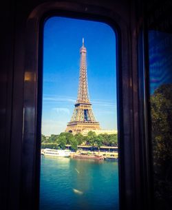 Low angle view of eiffel tower against sky