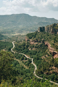 High angle view of landscape against cloudy sky