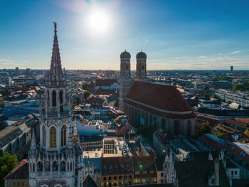 Frauenkirche and town hall tower in munich, germany