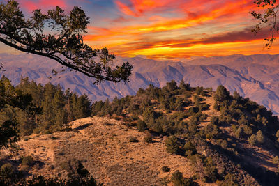 Scenic view of mountains against sky during sunset