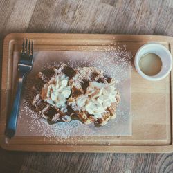 High angle view of dessert in plate on table