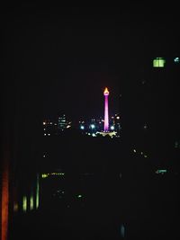 Illuminated buildings at night