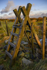 High angle view of wooden fence