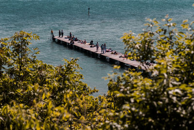 High angle view of people on riverbank