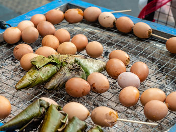 High angle view of vegetables for sale at market