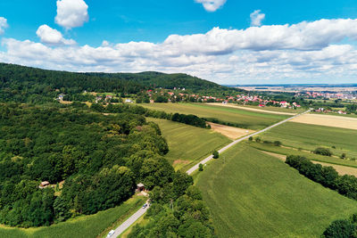 Sleza mountain landscape. aerial view of mountains with forest.