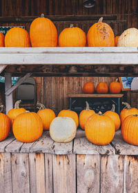 Pumpkins for sale at market stall