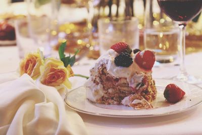 Close-up of dessert in plate on table