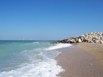 Scenic view of sea against clear sky