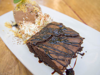 Close-up of dessert in plate on table