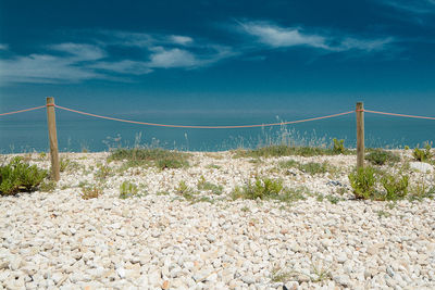 Scenic view of landscape against blue sky