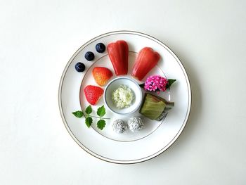 Directly above shot of dessert in plate on table