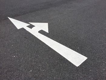 High angle view of arrow symbol on road