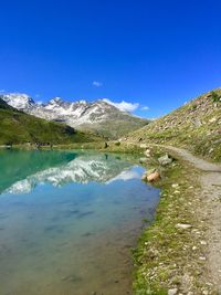 Scenic view of lake against blue sky