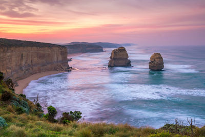 Scenic view of sea against sky during sunset