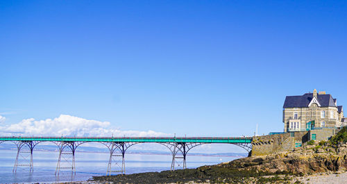 Bridge over river against blue sky