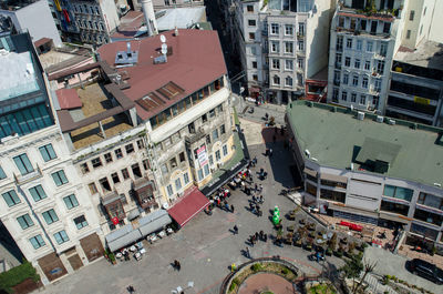 High angle view of buildings in city