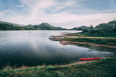 Scenic view of lake against sky