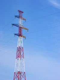 Low angle view of communications tower against clear sky